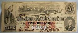 1863 Confederate Hand Cut $5 Note Paper Money Wilmington NC Civil War Era Signed