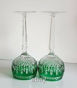 2 pcs WATERFORD CLARENDON GREEN CUT TO CLEAR WINE HOCKS / GOBLETS, NEW, SIGNED