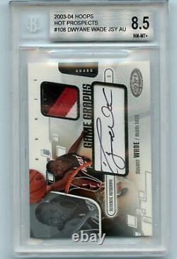 2003-04 Hoops Hot Prospects DWYANE WADE Rookie Card Auto, Patch /400 BGS 8.5