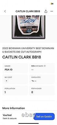 2022 Bowman University Best Caitlin Clark Die Cut Auto 10/99 PSA GEM 10 POP 1