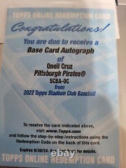 2022 Topps Stadium Club Oneil Cruz Autograph Base Rookie Unused Redemption Card