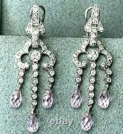 $2300 14K White Gold Fantasy-Cut Briolette Dangle Diamond Earrings Chandelier