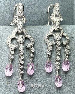 $2300 14K White Gold Fantasy-Cut Briolette Dangle Diamond Earrings Chandelier