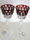Ajka Xenia Ruby Red Cased Cut To Clear Crystal Liquer Wine Glass Set Of 2 Signed