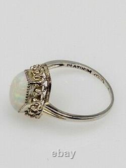 Antique Edwardian Signed 1900s 2ct Fancy Cut Natural OPAL Platinum Filigree Ring