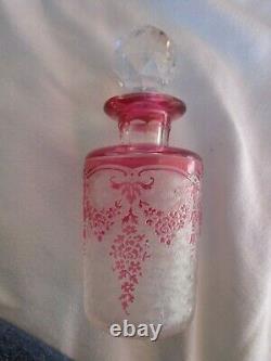 Antique Signed Val St Lambert Acid Cut Cameo Cranberry Glass Perfume Bottle