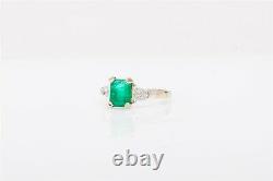 Daussi Signed $8000 3ct Colombian Emerald FANCY CUT Diamond 18k White Gold Ring