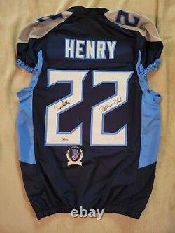 Derrick Henry Signed Titans Dark Blue Game Cut Jersey 2000 Yd Club Beckett Qr