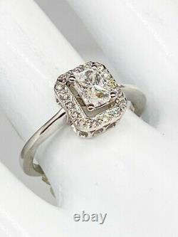 Designer Signed $3400 1.25ct VS H Triangle Cut Diamond HALO 18k White Gold Ring