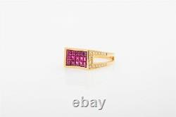 Designer Signed $5000 3.50ct Natural FRENCH CUT Ruby Diamond 18K Gold Band Ring