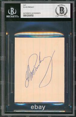 Elvis Presley Authentic Signed 3x4 Cut Signature Autographed BAS Slabbed