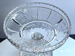 Fry Signed American Brilliant Cut Glass ABP Pedestal Bowl Compote Flowers Leaves