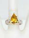 Hob Signed $12k 5ct Natural Pear Cut Yellow Sapphire Diamond 14k White Gold Ring