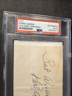 Hank Aaron Autograph PSA Authentic Auto Cut Inscription Best Wishes HOF Braves