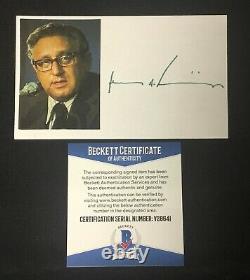 Henry Kissinger Signed Cut Signature Card with Photo Authentic BAS Beckett COA 41