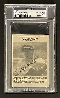 Joe DiMaggio New York Yankees Signed Newspaper Cut Autographed Slabbed PSA/DNA