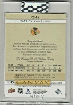 Patrick Kane Ssp /88 Red Ink Auto Canvas 2019-20 Upper Deck Clear Cut Hawks