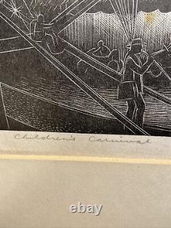 Paul Landacre Childrens Carnival Woodblock Original Signed Wood Cut Engraving