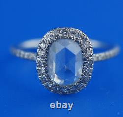 Platinum Rose Cut Diamond Engagement Ring C. 1990 Vintage Signed Stamped Beauty