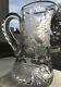 Rare Signed Antique Libbey Rose Intaglio Cut Etched Glass Clear Handled Pitcher