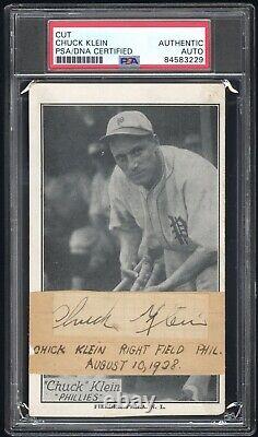 ROOKIE ERA 1928 Chuck Klein cut Auto on R315 PSA/DNA HOF Phillies Cubs Autograph