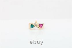 Signed $3000 1.50ct Pink Green Tourmaline Trillion Cut Diamond 14k Gold Ring 9g
