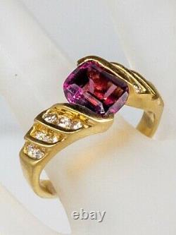 Signed $3000 2ct Fancy Cut Pink Tourmaline Diamond 18k Yellow Gold Ring Band 6g