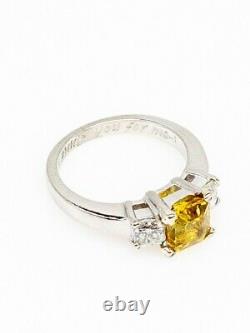 Signed $6000 3ct Natural Yellow Sapphire VS H Radiant Cut Diamond Platinum Ring