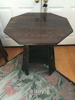 Signed Charles Limbert Octagon Lamp Table Arts and Crafts Great Cut Outs