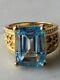 Signed Estate 18k Vermeil Large Emerald Cut Aquamarine, This Is Ring Is Stunning