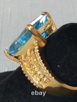 Signed Estate 18K Vermeil Large Emerald Cut Aquamarine, This is Ring is Stunning