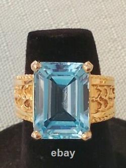 Signed Estate 18K Vermeil Large Emerald Cut Aquamarine, This is Ring is Stunning