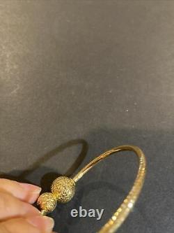 Signed GS 14K Yellow Gold Diamond Cut Ball End Flexible Cuff Bangle Bracelet