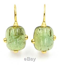 Signed Pomellato Cabochon Cut Peridot Earrings Made In 18k Yellow Gold, 20.60g
