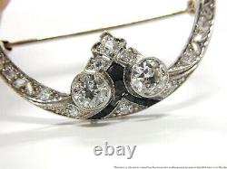 Signed Stern Old Cut Diamond Platinum Filigree Pin Awesome 1930s Brooch w GIA