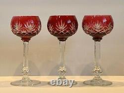 St Louis Crystal France Massenet Cranberry Cut Hock Wine Glasses Set of 3