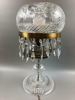 Stunning Signed Brilliant Cut Glass Crystal Mushroom Jellyfish Table Lamp Signed