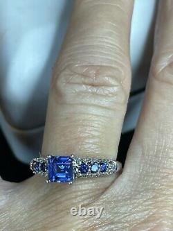 Vintage 10k White Gold Blue Sapphire Ring Designer Signed Thl Princess Cut