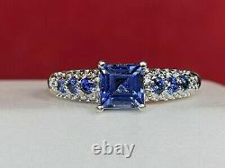 Vintage 10k White Gold Blue Sapphire Ring Designer Signed Thl Princess Cut