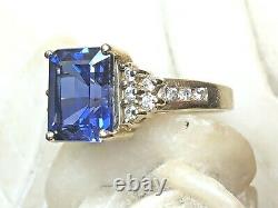 Vintage 14k Gold Blue Sapphire Diamond Ring Emerald Cut Signed Wco Engagement