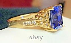 Vintage 14k Gold Blue Sapphire Diamond Ring Emerald Cut Signed Wco Engagement