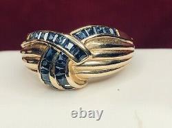 Vintage 14k Gold Natural Blue Sapphire Ring Band Signed Esx Princess Cut Ribbon