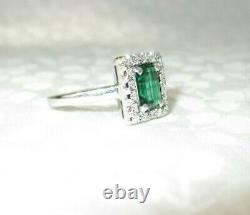 Vtg 18k White Gold Jabel Emerald Cut Diamond Surround Halo Ring Signed Sz 6
