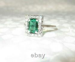 Vtg 18k White Gold Jabel Emerald Cut Diamond Surround Halo Ring Signed Sz 6
